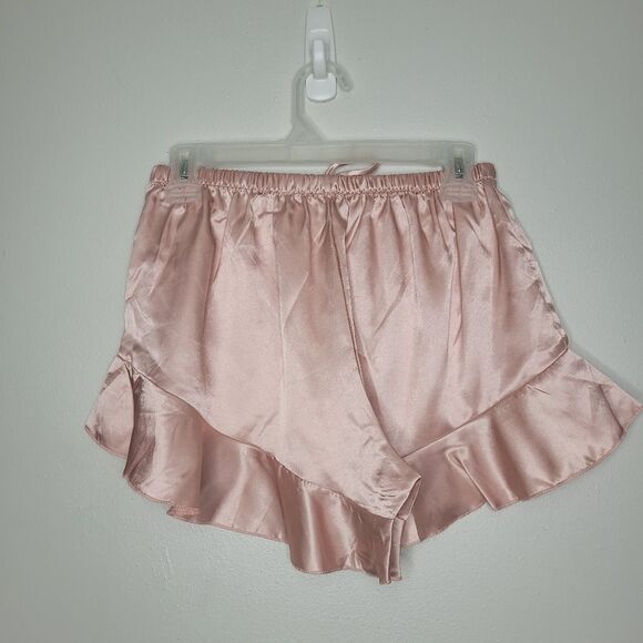 Light mauve Pink satin ruffle cute dainty feminine coquette dollette shorts L - Picture 2 of 6
